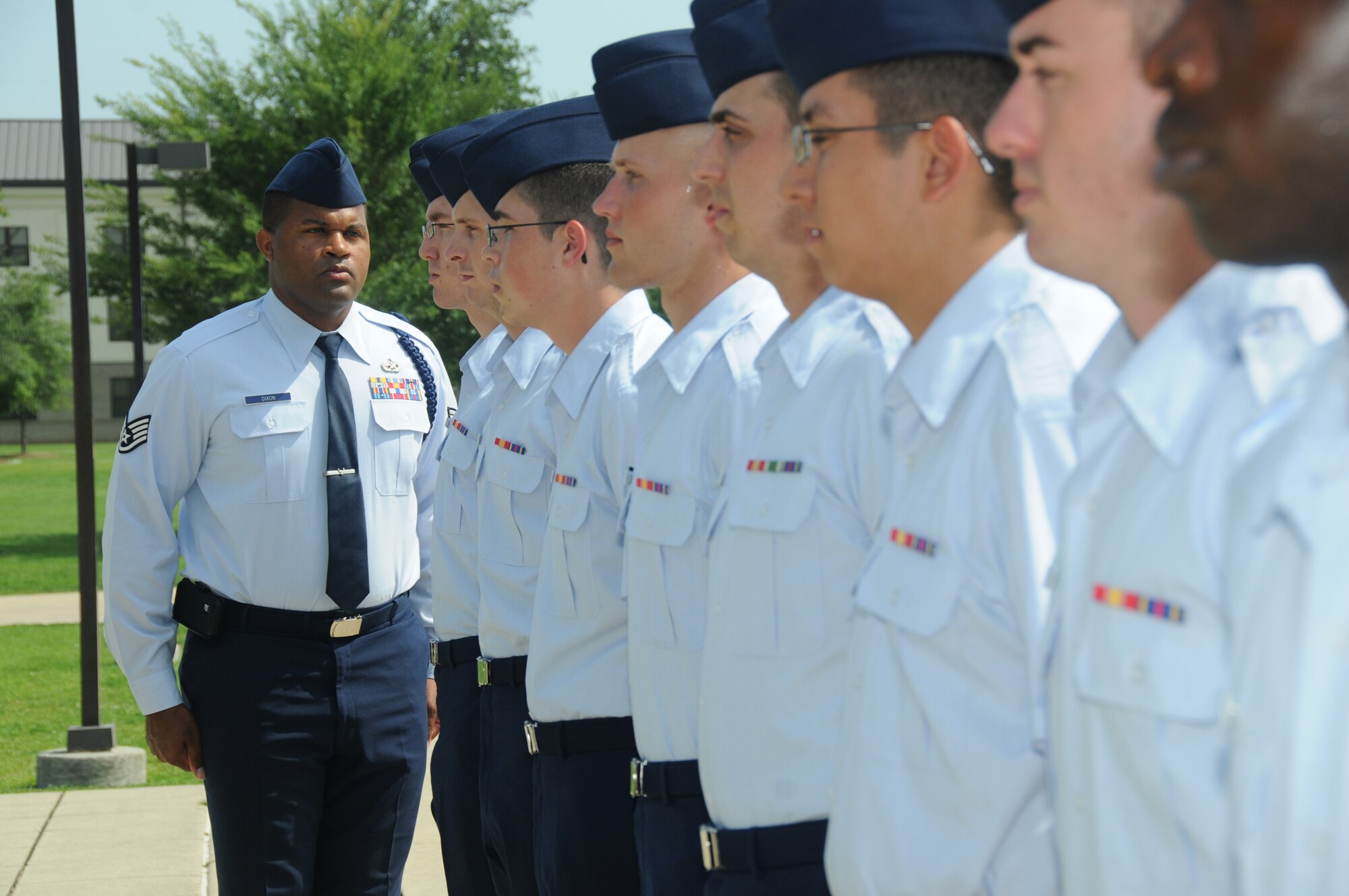Staff Sgt. Marshall Dixon Jr, 336th Training Squadron, won the Dragon Award for outstanding military training leader for May, 2012. One MTL is nominated from the four squadrons that train nonprior service students. Nominees take a knowledge test of the Air Force Instruction that governs the job and perform control of flight marching and open ranks. The award is intended to raise the level of adherence to military training standards and military excellence set for technical training students.  The 336th TRS also won the Military Training Flight of the Month.  (U.S. Air Force photo by Kemberly Groue)
