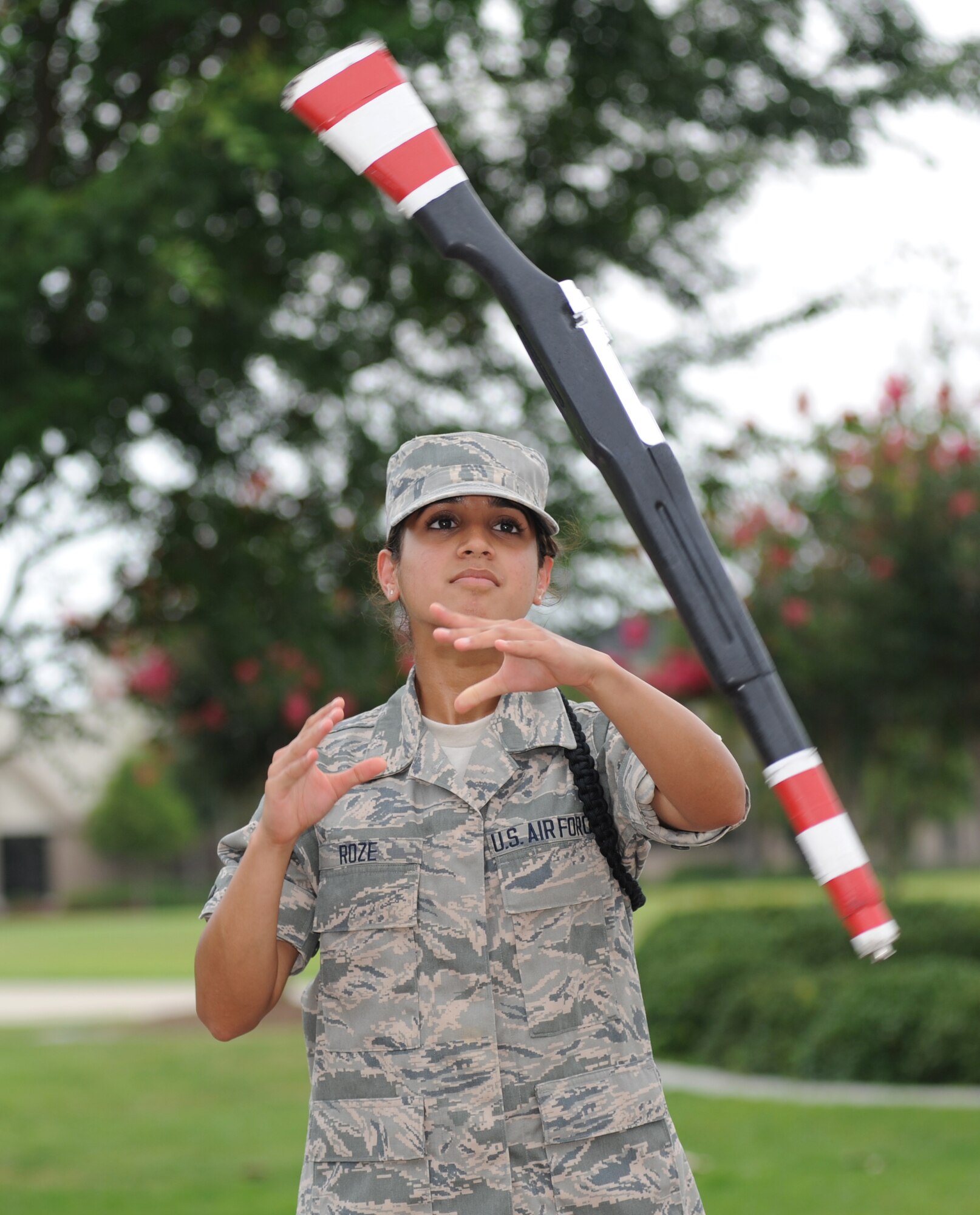 Airman Basic Chloe Roze, 335th Training Squadron, is the 81st Training Group’s Airman of the Month for May. Her award was presented during a ceremony June 4, 2012, on the drill pad at Keesler Air Force Base, Miss. Roze, from Dowall, Wash., is here for finance training. The four squadrons that train nonprior service students each select one Airman to compete at a monthly group board. Airmen are graded on personal appearance, communication skills and military bearing. They also respond to questions about customs and courtesies, dress and appear¬ance, dormitory common areas and current events from that week’s issue of the Keesler News.  (U.S. Air Force photo by Kemberly Groue)