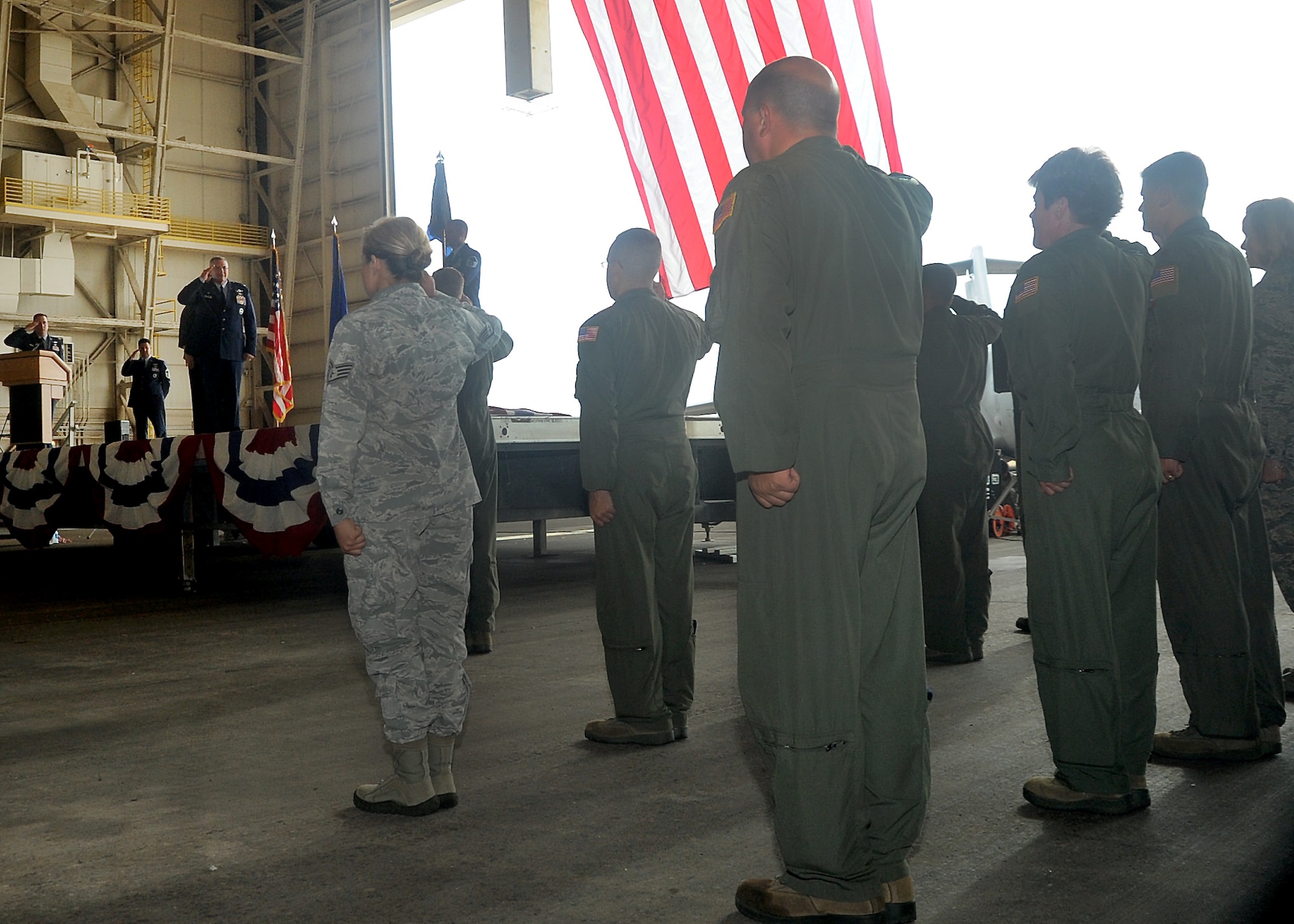ALTUS AIR FORCE BASE, Okla. – Lt. Col. Jonathan M. Philebaum, 730th Air Mobility Training Squadron commander, receives his first salute from members of the 730th AMTS during the squadron reactivation and assumption of command ceremony at hangar 517 June 13, 2012. The 730th AMTS mission is to train C-17 Globemaster III and KC-135 Stratotanker aircrews alongside their fellow active-duty Airmen at Altus AFB. (U.S. Air Force photo by Airman 1st Class Franklin R. Ramos / 97th Air Mobility Wing / Released)