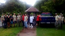 U.S. Air Force Airmen and civilians stationed at Shaw Air Force Base, S.C. pose for a group photo after helping clear trash and debris from Memorial Lake, June 12, 2012. Thirty Team Shaw volunteers showed up and helped remove more than 300 pounds of trash. (U.S. Air Force photo by Master Sgt. Dante Quintiliani/Released)