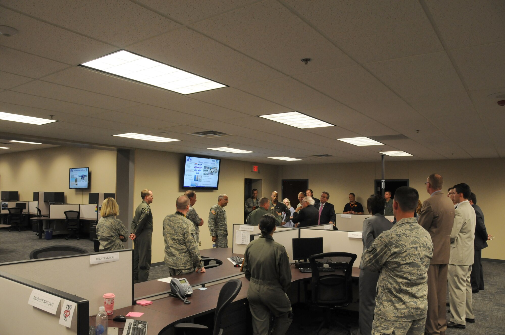 U.S. Senator Carl Levin and many other distinguished visitors visited the 110th Airlift Wing at Battle Creek Air National Guard Base, Battle Creek, Mich., on June 8, 2012 for a ribbon cutting event for the newly renovated buildings for the 217th Air Operations Group. The Air Operations Group is designed to engage at the operational level of warfare by providing a full-spectrum of command and control capability. (Col. Ronald Wilson, Brig. Gen James Wilson, Maj. Gen. Robert Johnston, Jan Frantz, Maj. Gen. Gregory Vadnais, Mayor Susan Baldwin, Rep Mike Nofs, Rep Kate Segal, former Congressman Joe Schwartz, Kara Beer, Senator Carl Levin, Col Sean Southworth) (U.S. Air National Guard Photo by Master Sgt. Sonia Pawloski/Released)