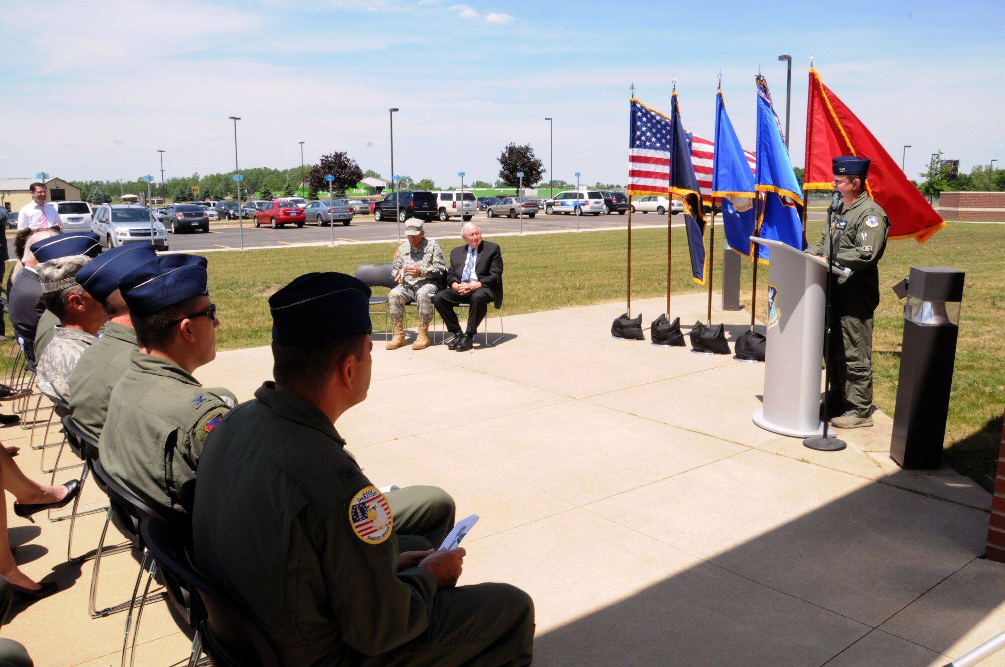 U.S. Senator Carl Levin and many other distinguished visitors visited the 110th Airlift Wing at Battle Creek Air National Guard Base, Battle Creek, Mich., on June 8, 2012 for a ribbon cutting event for the newly renovated buildings for the 217th Air Operations Group. The Air Operations Group is designed to engage at the operational level of warfare by providing a full-spectrum of command and control capability. (Col. Ronald Wilson, Brig. Gen James Wilson, Maj. Gen. Robert Johnston, Jan Frantz, Maj. Gen. Gregory Vadnais, Mayor Susan Baldwin, Rep Mike Nofs, Rep Kate Segal, former Congressman Joe Schwartz, Kara Beer, Senator Carl Levin, Col Sean Southworth) (U.S. Air National Guard Photo by Master Sgt. Sonia Pawloski/Released)