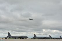 MINOT AIR FORCE BASE, N.D. -- B-52H Stratofortresses waits to enter the runway during a rapid launch that concluded the exercise Constant Vigilance, here June 11. The rapid launch helps pilots and crew members train for a real life instance in which they could be notified to deliver their support at their request of combatant commanders as quickly as possible. (U.S Air Force photo/Airman 1st Class Andrew Crawford)