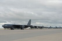 MINOT AIR FORCE BASE, N.D. -- A B-52H Stratofortress taxis toward the runway at the conclusion of an exercise here June 11. The rapid launch helps pilots and crew members train for a real life instance in which they could be notified to deliver their support to any place in the world at the request of combatant commanders. (U.S Air Force photo/Airman 1st Class Stephanie Ashley)