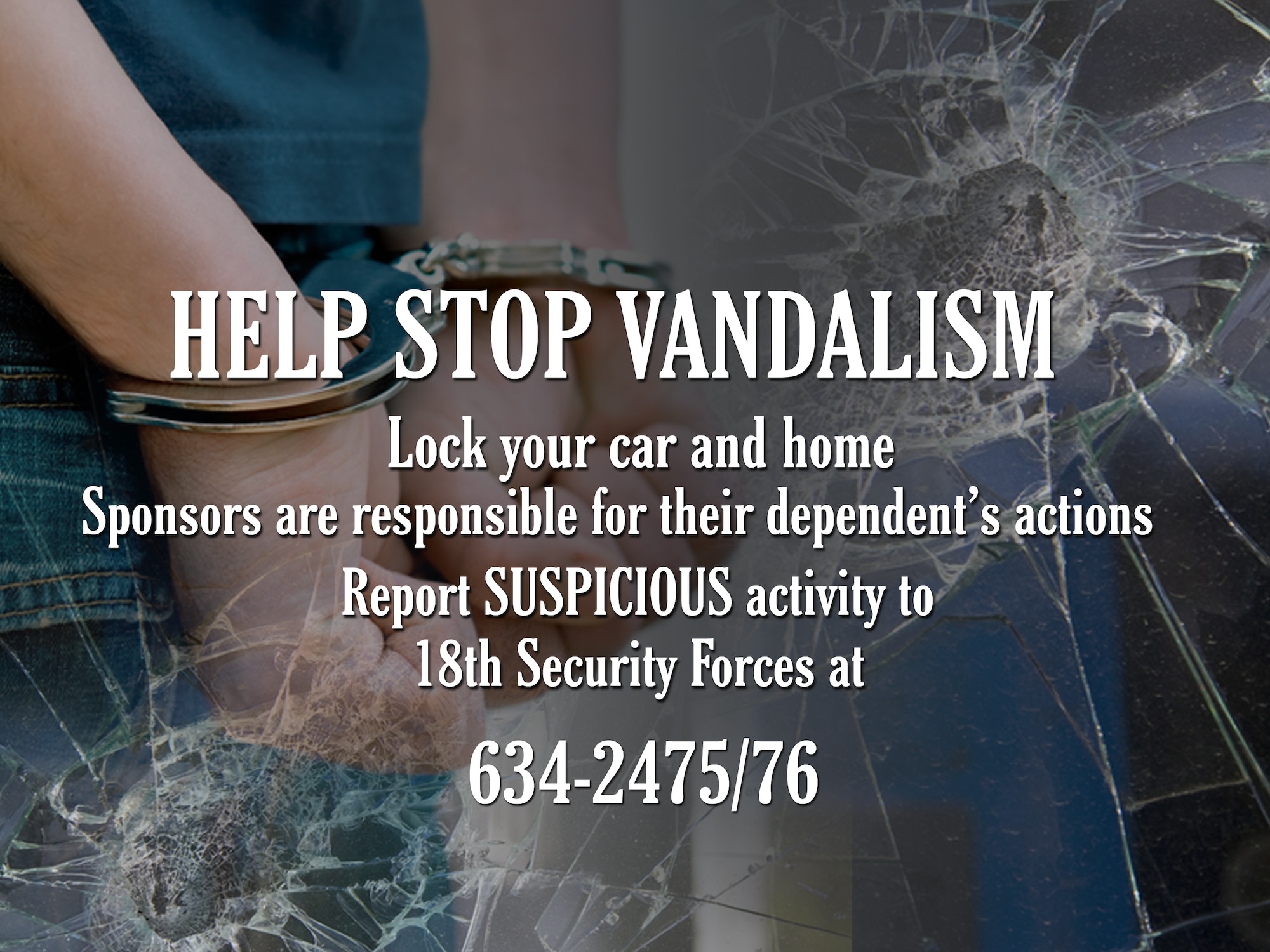 In 2011, the total amount of reported vandalism cases on Kadena was four. Six cases have already been documented in 2012. From February to April, more than 30 housing units were broken into, totaling more than $11,000 in total damages. (U.S. Air Force graphic/Naoko Shimoji)