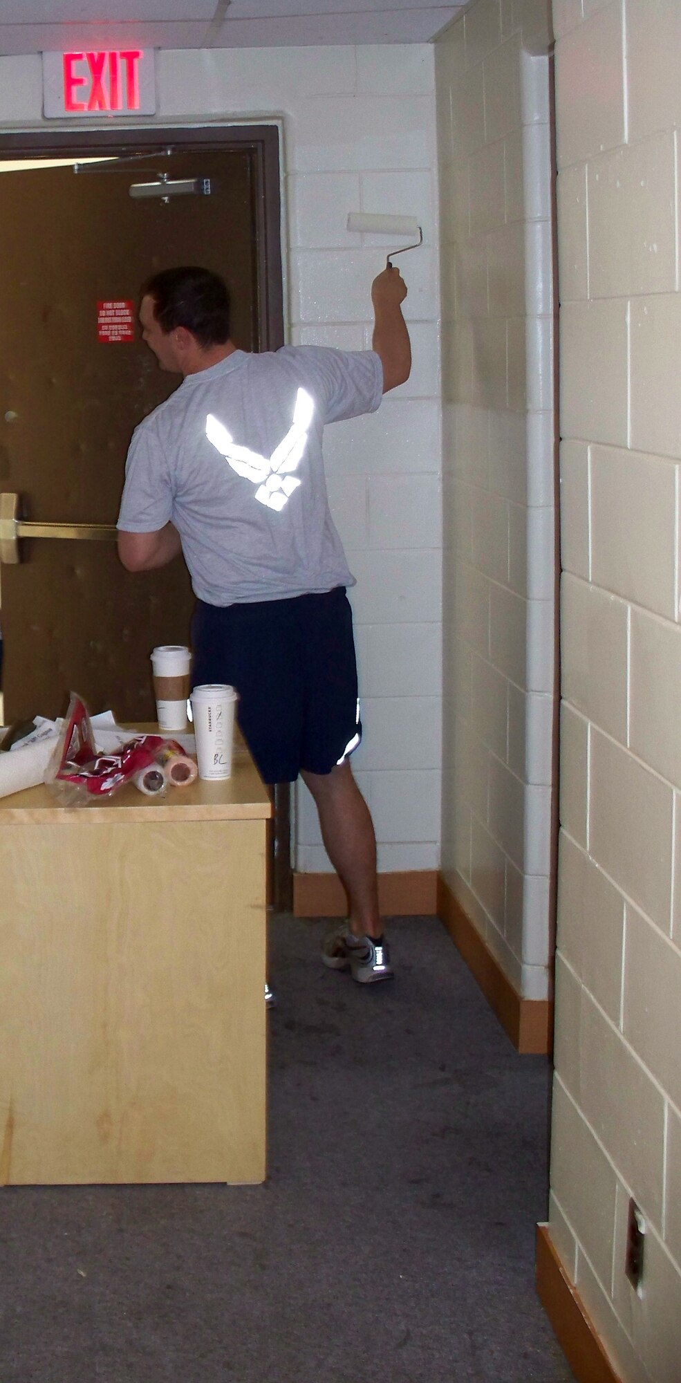 Capt. Will Parks, 35th Fighter Squadron pilots, helps renovate a dormitory using self-help supplies from the 8th Civil Engineer Squadron June 9, 2012, at Kunsan Air Base, Republic of Korea. (U.S. Air Force photo/1st Lt. Ryan Clisset)