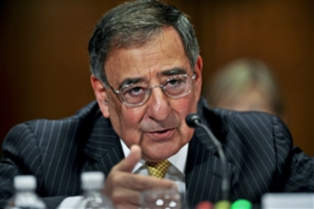 Defense Secretary Leon E. Panetta testifies before the Senate Appropriations Committee's defense subcommittee concerning the fiscal year 2013 budget in Washington, D.C., June 13, 2012.