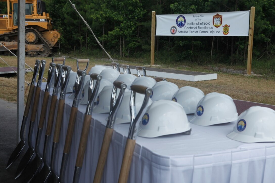 Shovels await their use for the National Intrepid Center of Excellence Satellite Center Camp Lejeune ground breaking ceremony held aboard Marine Corps Base Camp Lejeune June 13.