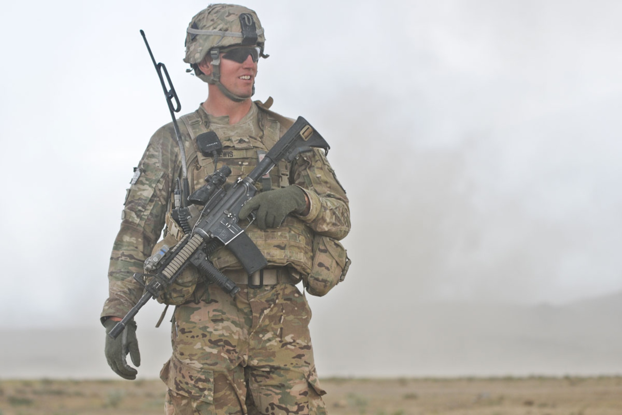 Cpl. Brian Lewis, a native of Duluth, Minn., and team leader assigned to B/1-501st
Inf., conducts a security patrol in Terezayi district June 1. (U.S. Army photo/Staff Sgt. Jason Epperson)