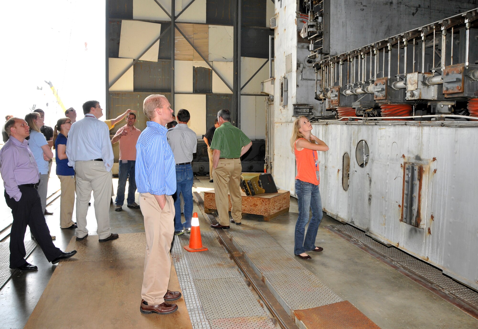 Phillip Lorenz, ATA Public Affairs, explains to National Weather Service employees the importance of the Propulsion Wind Tunnel Test Facility. (Photo by Jacqueline Cowan)