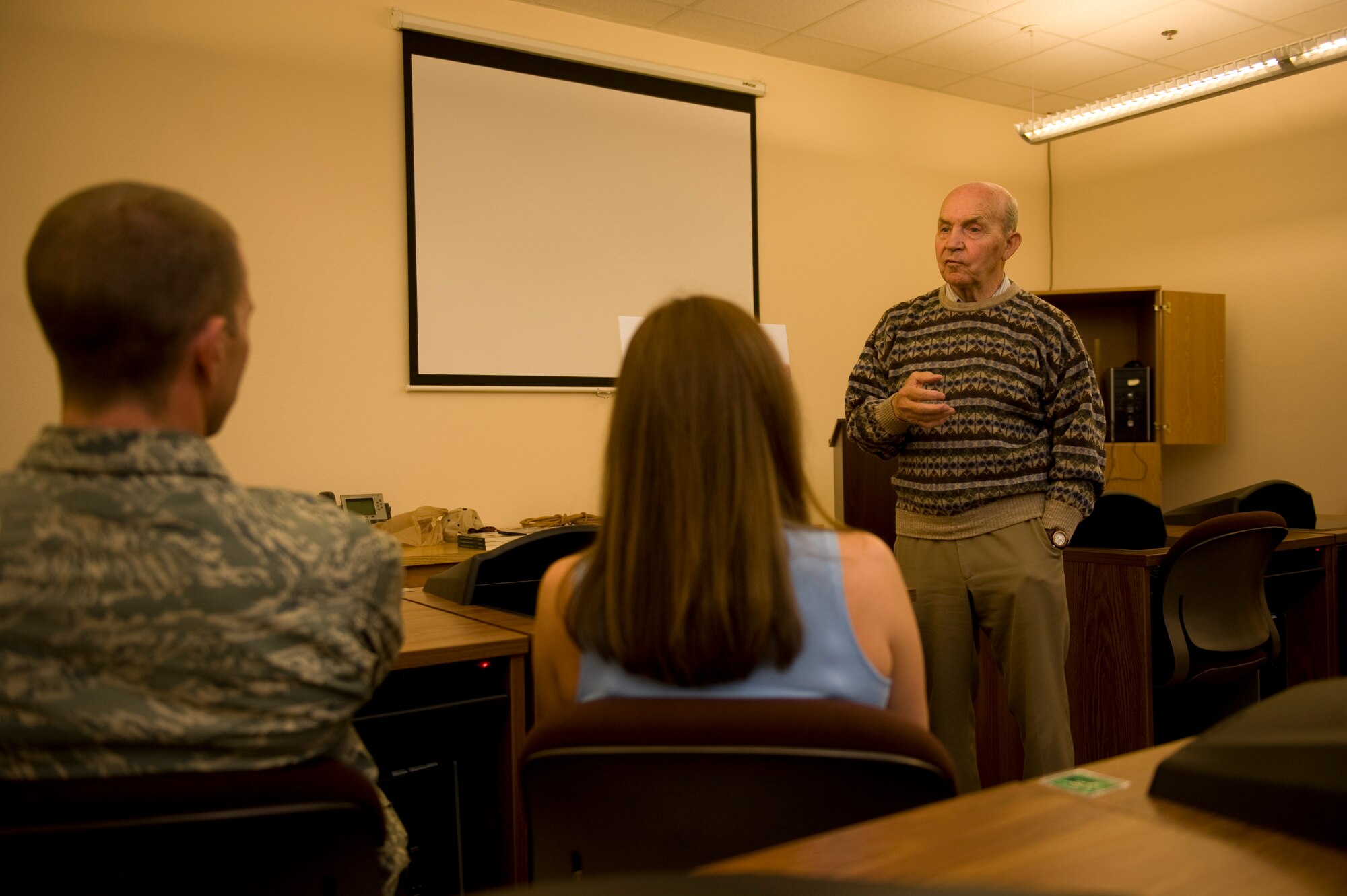 Dr. Donald Walbrecht, U.S. Air Force Col. (ret.), answers a question about his book series entitled, “Hessian John 19th Century Surgeon,” at a book reading June 12, inside the library at Mountain Home Air Force Base, Idaho. Walbrecht has served as a professor of history for the University of Maryland and aviation technology for Embry-Riddle Aeronautical University and has written more than seven books relating to historical fiction. (U.S. Air Force photo/ Airman 1st Class Jonathan Glanville) 
