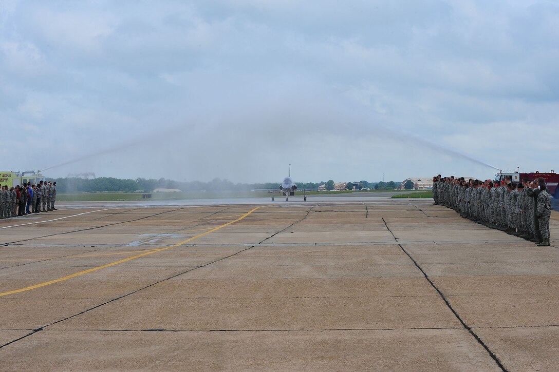 U.S. Air Force Col. Mastin, 1st Fighter Wing vice commander, taxis in a T-38 Talon for the final time, at Langley Air Force Base, Va., June 13, 2012. The "fini" flight is an Air Force tradition that can be traced back to the Vietnam War when aircrews celebrated completing 100 combat missions. (U.S. Air Force photo by Staff Sgt. Ashley Hawkins/Released)