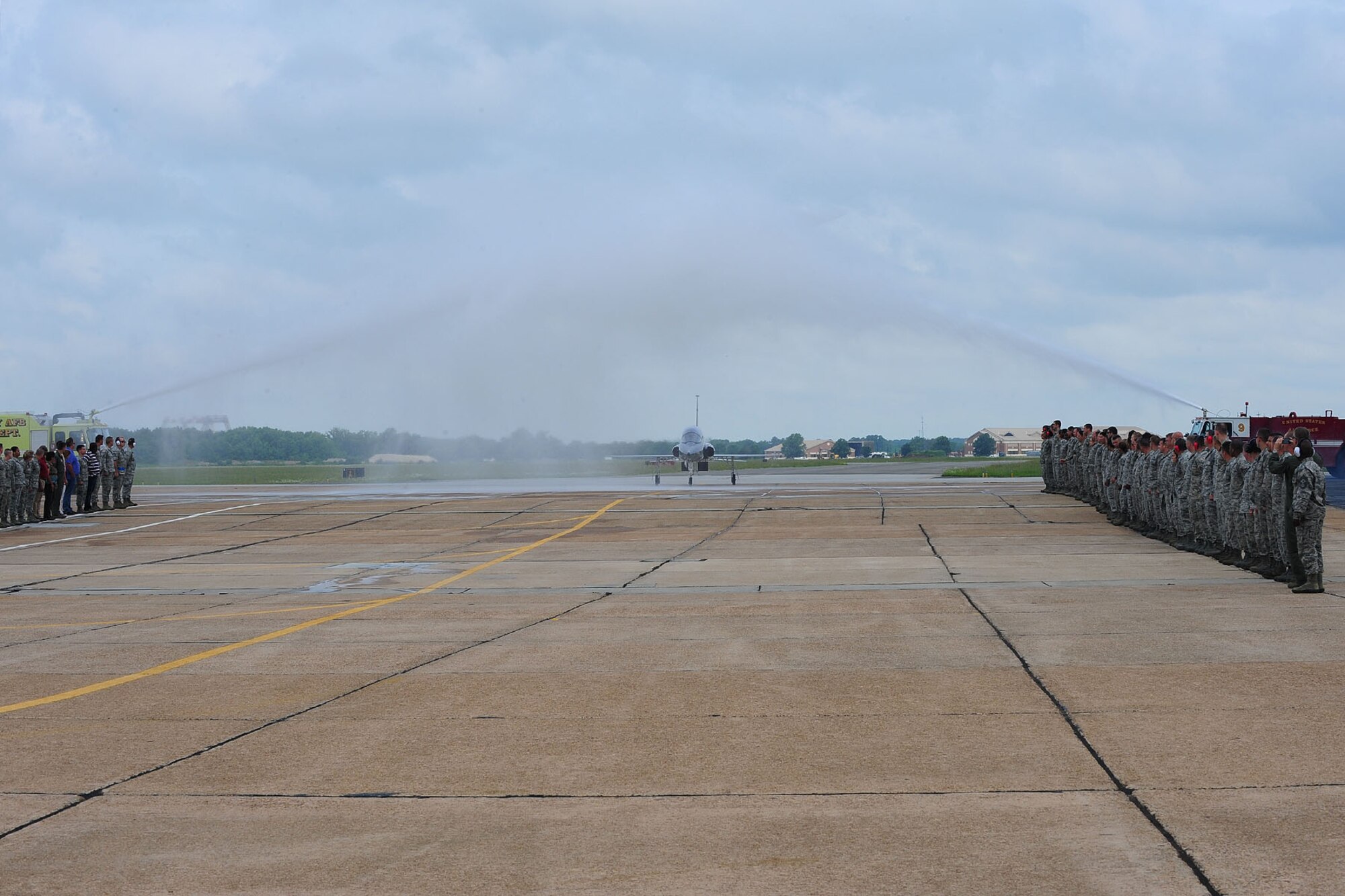 U.S. Air Force Col. Mastin, 1st Fighter Wing vice commander, taxis in a T-38 Talon for the final time, at Langley Air Force Base, Va., June 13, 2012. The "fini" flight is an Air Force tradition that can be traced back to the Vietnam War when aircrews celebrated completing 100 combat missions. (U.S. Air Force photo by Staff Sgt. Ashley Hawkins/Released)