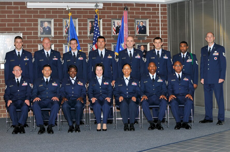 McGHEE TYSON AIR NATIONAL GUARD BASE, Tenn. - NCO Academy Class 12-3, Q-Flight, gathers at the I.G. Brown Training and Education Center for their flight photo, March 19, 2012. (Air National Guard photo by Master Sgt. Kurt Skoglund/Released)