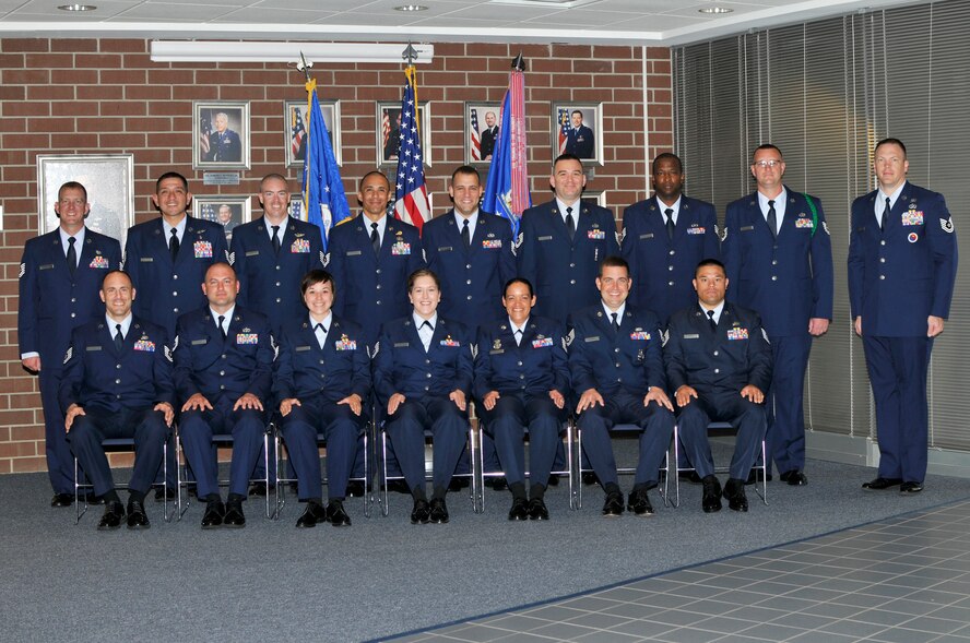 McGHEE TYSON AIR NATIONAL GUARD BASE, Tenn. - NCO Academy Class 12-3, P-Flight, gathers at the I.G. Brown Training and Education Center for their flight photo, March 19, 2012. (Air National Guard photo by Master Sgt. Kurt Skoglund/Released)
