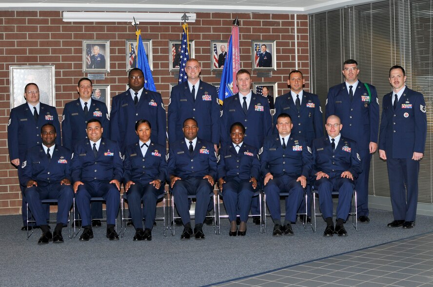 McGHEE TYSON AIR NATIONAL GUARD BASE, Tenn. - NCO Academy Class 12-3, J-Flight, gathers at the I.G. Brown Training and Education Center for their flight photo, March 19, 2012. (Air National Guard photo by Master Sgt. Kurt Skoglund/Released)