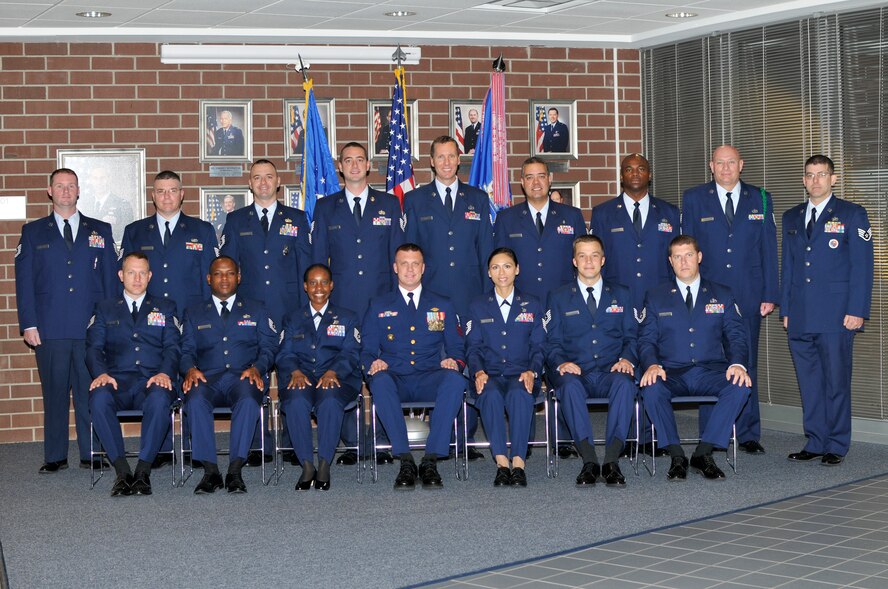 McGHEE TYSON AIR NATIONAL GUARD BASE, Tenn. - NCO Academy Class 12-3, F-Flight, gathers at the I.G. Brown Training and Education Center for their flight photo, March 19, 2012. (Air National Guard photo by Master Sgt. Kurt Skoglund/Released)
