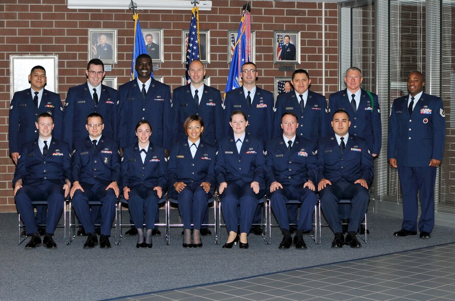 McGHEE TYSON AIR NATIONAL GUARD BASE, Tenn. - Airman Leadership School Class 12-3, D-Flight, gathers at the I.G. Brown Training and Education Center, March 26, 2012. (National Guard photo by Master Sgt. Kurt Skoglund/Released)