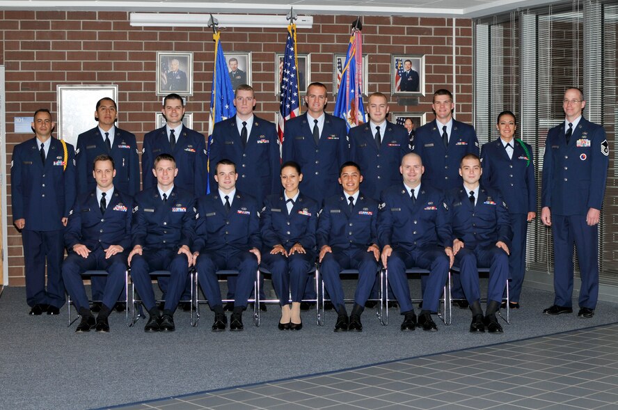 McGHEE TYSON AIR NATIONAL GUARD BASE, Tenn. - Airman Leadership School Class 12-3, A-Flight, gathers at the I.G. Brown Training and Education Center, March 26, 2012. (National Guard photo by Master Sgt. Kurt Skoglund/Released)