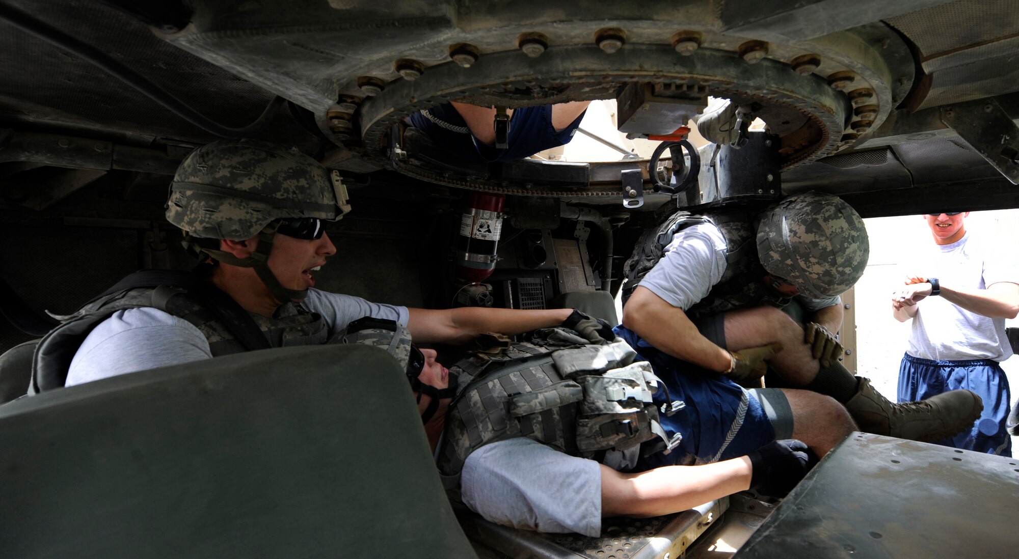 SOUTHWEST ASIA – Members of the 387th Expeditionary Security Forces Squadron participated in the down driver/gunner exercise during the first Defender Challenge here June 9, 2012. The purpose of the event is to test the response time of a fire team’s ability to switch the driver or gunner. (U.S. Air Force photo/Staff Sgt. Alexandra M. Boutte)
