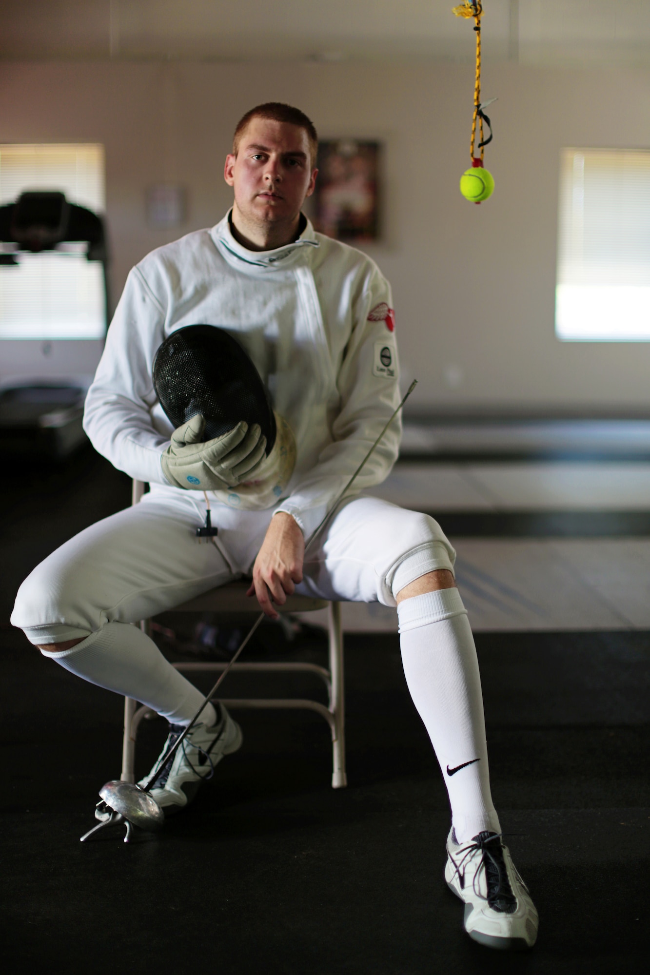 COLORADO SPRINGS, Colo. -- Weston Kelsey, 310th Force Support Squadron supply officer and three-time Olympian, poses for a photo after a practice session at the U.S. Olympic Training Center June 8, 2012. Kelsey, former U.S. Air Force Academy epee fencer, was named the 2011 U.S. Air Force Male Athlete of the Year. (U.S. Air Force photo by Staff Sgt. Kathrine McDowell)