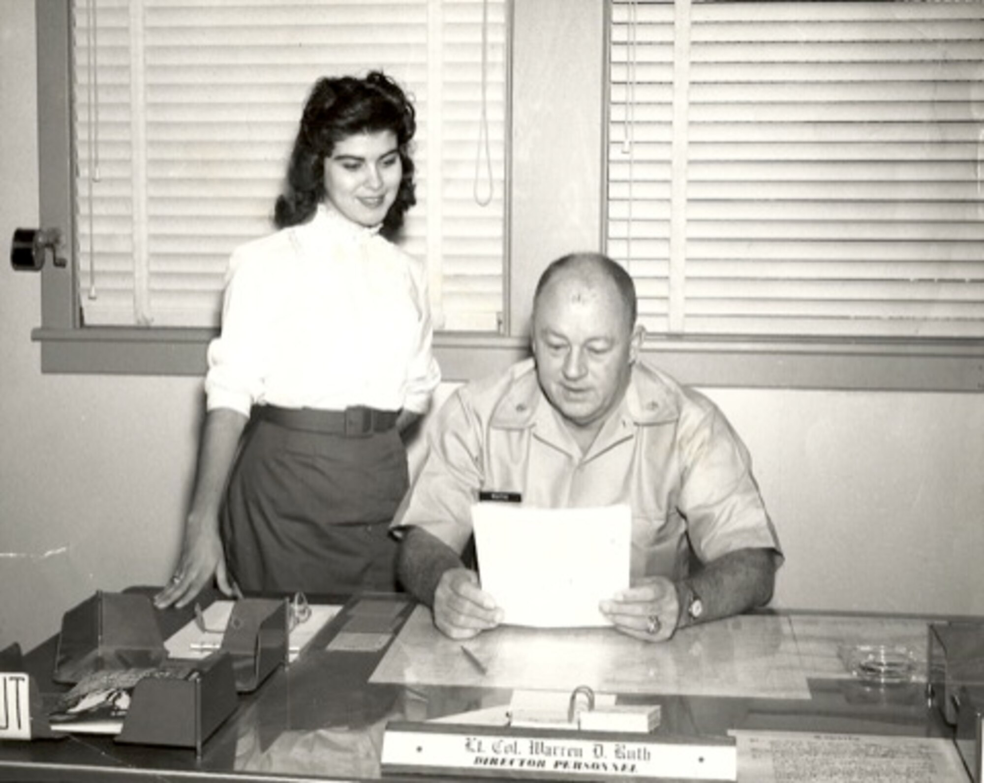 KIRTLAND AFB, N.M. – Vita Kelley, left, during her first job as a federal employee, served as a secretary at Laredo Air Force Base, Texas, in the early 1960s.  On Tuesday, Kelley will be recognized for 50 years of service. (Courtesy photo) 