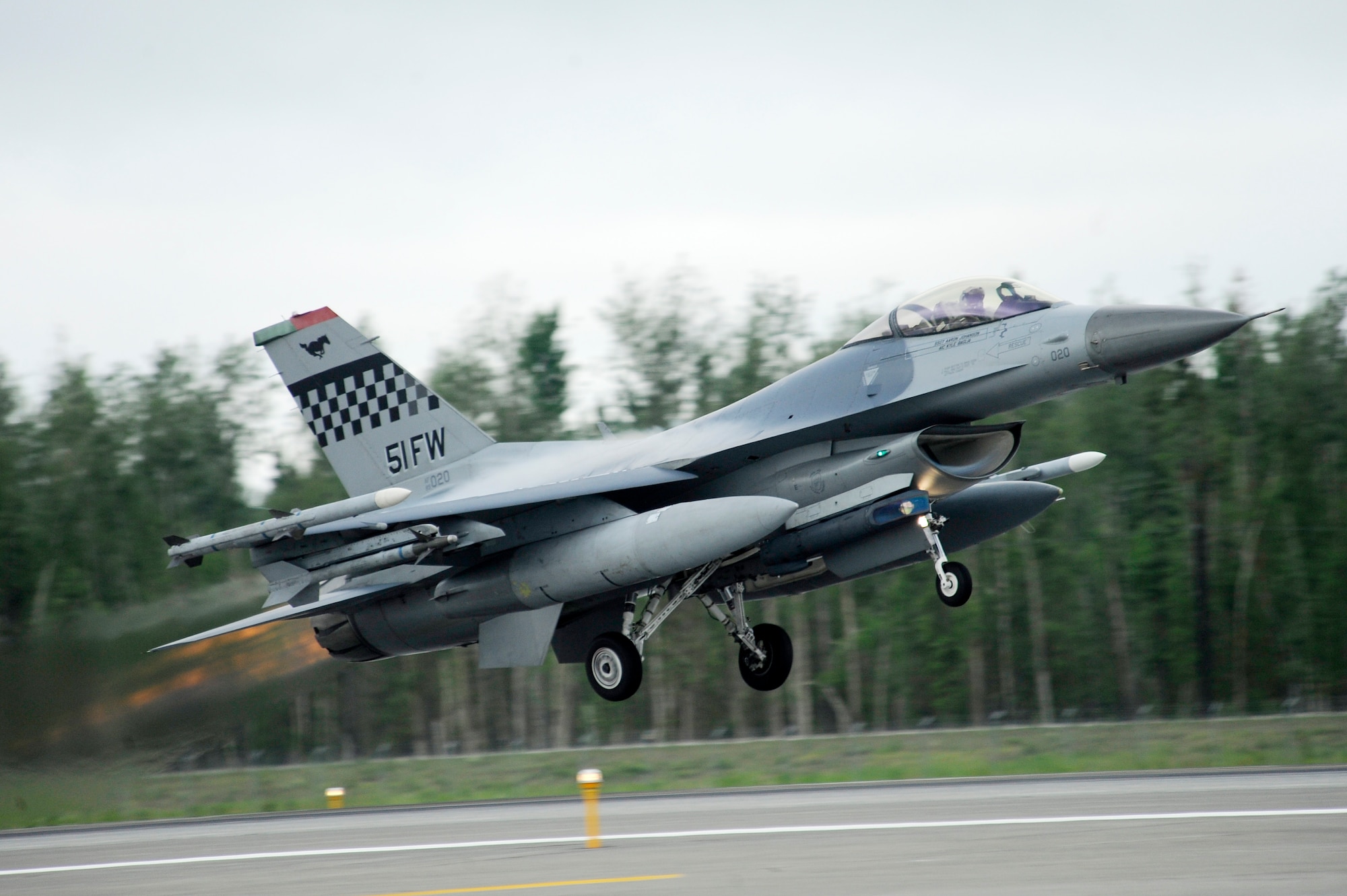 An F-16 Fighting Falcon assigned to the 36th Fighter Squadron launches during RED FLAG-Alaska 12-2 June 11, 2012, Eielson Air Force Base, Alaska. The F-16 is a compact, highly maneuverable fighter aircraft, vastly proven in air-to-air combat and air-to-surface attack. (U.S. Air Force photo/Staff Sgt. Jim Araos)