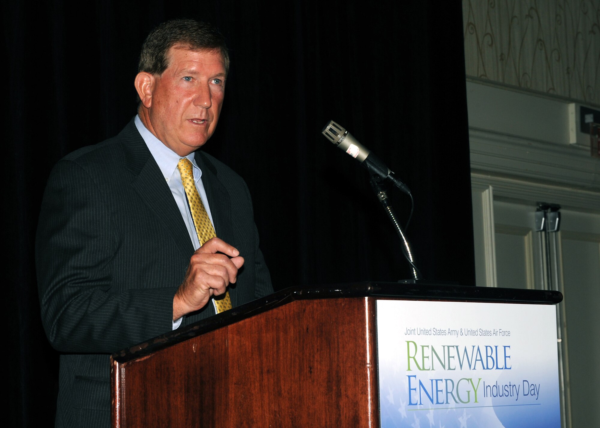 Terry Yonkers speaks at the Joint United States Army and United States Air Force Renewable Energy Industry Day on June 12, 2012, in Washington. The event brought together government and industry leaders to discuss opportunities for public-private collaboration in renewable energy development. Yonkers is the assistant secretary of the Air Force for Installations, Environmental, and Logistics. (U.S. Air Force photo/Senior Airman Christina Brownlow) 

