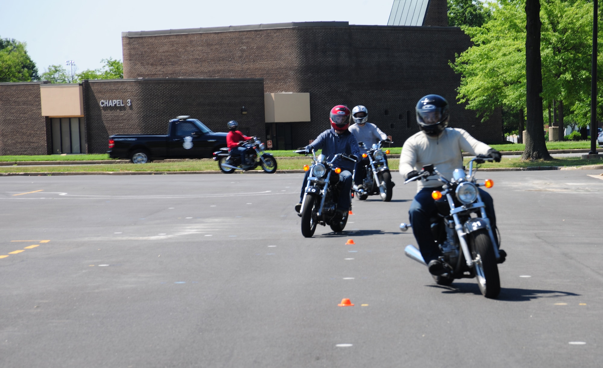 Team Andrews motorcyclists complete a motorcycle safety course at Joint Base Andrews, Md. on May 31.  Military riders must complete dafety course before they can ride on or off base.  (U.S. Air Force photo/Senior Airman Amber Russell)
