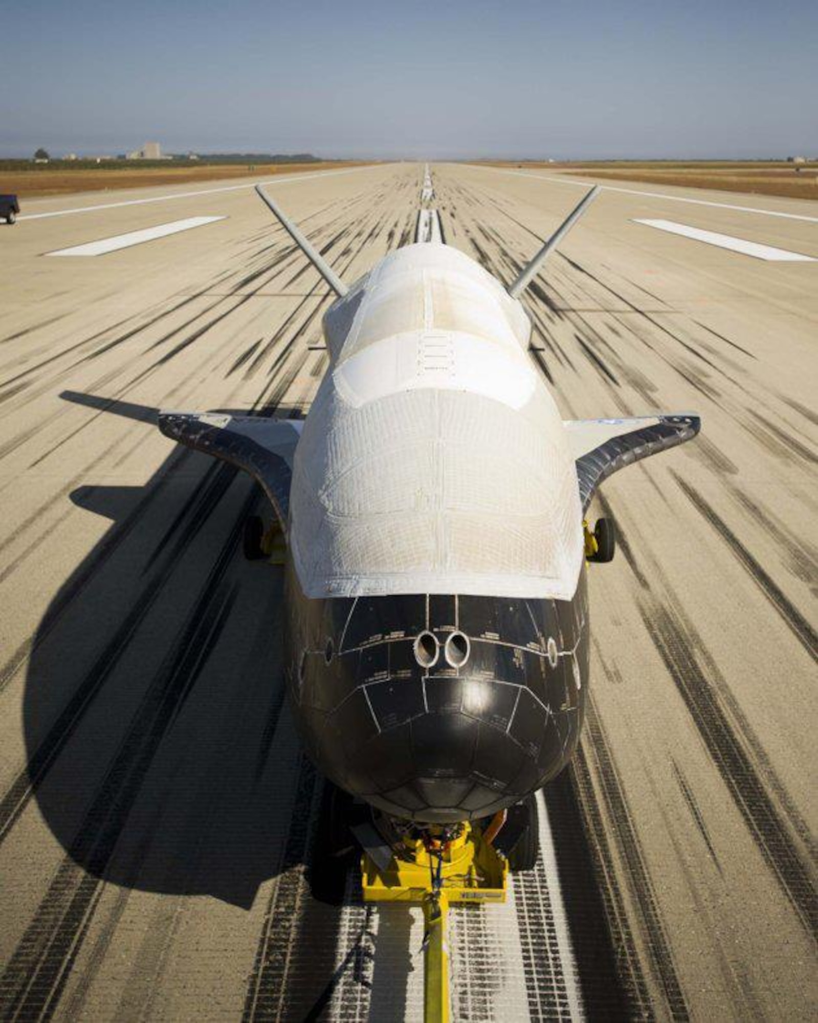 The X-37B Orbital Test Vehicle (OTV), the Air Force's unmanned, reusable space plane, landed at Vandenberg Air Force Base at 5:48 a.m. (PDT) June 16. OTV-2, which launched from Cape Canaveral Air Force Station, Fla., March 5, 2011, conducted on-orbit experiments for 469 days during its mission. The X-37B is the newest and most advanced re-entry spacecraft. Managed by the Air Force Rapid Capabilities Office, the X-37B program performs risk reduction, experimentation and concept of operations development for reusable space vehicle technologies. (photo credit: Boeing)