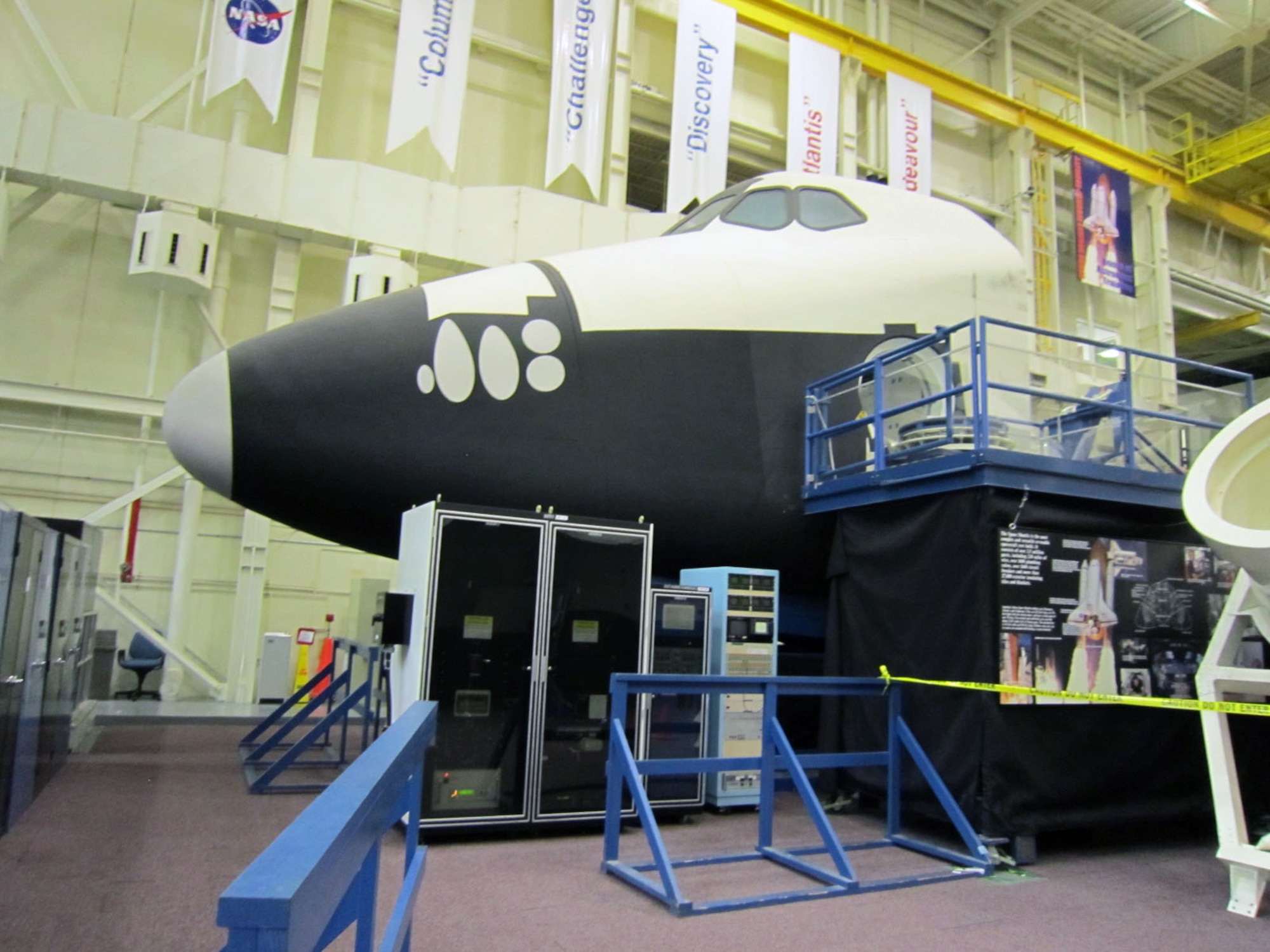 The Crew Compartment Trainer (CCT) is a high-fidelity representation of the orbiter crew station that was used primarily for on-orbit crew training and engineering evaluations. Here, astronauts learned how to operate many of the orbiter sub-systems in more than 20 different classes. (U.S. Air Force photo)