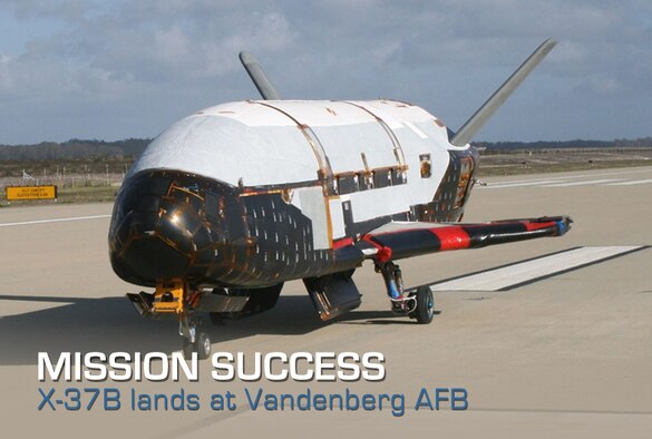 The Air Force's unmanned, reusable space plane landed in the early morning of June 16 at Vandenberg Air Force Base, Calif., a successful conclusion to a record-setting test-flight mission that began March 5 from Cape Canaveral Air Force Station, Fla. (U.S. Air Force file photo)