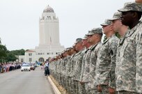 The remains of Spc. Kedith L. Jacobs, 21, of Denver, Colo., arrived at Joint Base San Antonio-Randolph June 18.  Jacobs died May 27 in Chak-E Wardak District, Afghanistan, when his unit was attacked by enemy forces.  He was assigned to Headquarters and Headquarters Company, 2nd Battalion, 5th Infantry Regiment, 3rd Brigade Combat Team, 1st Armored Division, Fort Bliss, Texas.  Funeral services will be held at Colonial Funeral Home in Universal City, Texas, followed by internment at JBSA-Fort Sam Houston Cemetery. People from JBSA-Randolph lined Harmon Drive for the memorial procession through Randolph. (U.S. Air Force photo by Melissa Peterson)