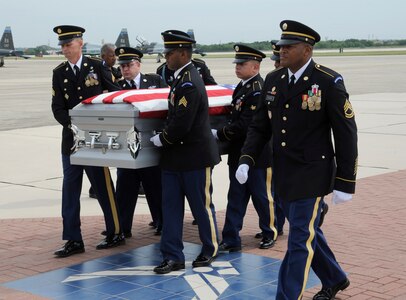 The remains of Spc. Kedith L. Jacobs, 21, of Denver, Colo., arrived at Joint Base San Antonio-Randolph June 18.  Jacobs died May 27 in Chak-E Wardak District, Afghanistan, when his unit was attacked by enemy forces.  He was assigned to Headquarters and Headquarters Company, 2nd Battalion, 5th Infantry Regiment, 3rd Brigade Combat Team, 1st Armored Division, Fort Bliss, Texas.  Funeral services will be held at Colonial Funeral Home in Universal City, Texas, followed by internment at JBSA-Fort Sam Houston Cemetery. People from JBSA-Randolph lined Harmon Drive for the memorial procession through Randolph. (U.S. Air Force Photo by Don Lindsey)

