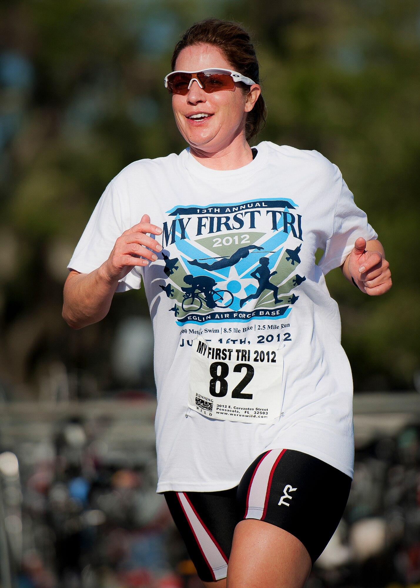 Jami Eliason begins the two and a half-mile run of the My-First-Tri competition June 16 at Eglin Air Force Base, Fla.  More than 140 people competed in the 13th annual base triathlon.  (U.S. Air Force photo/Samuel King Jr.)