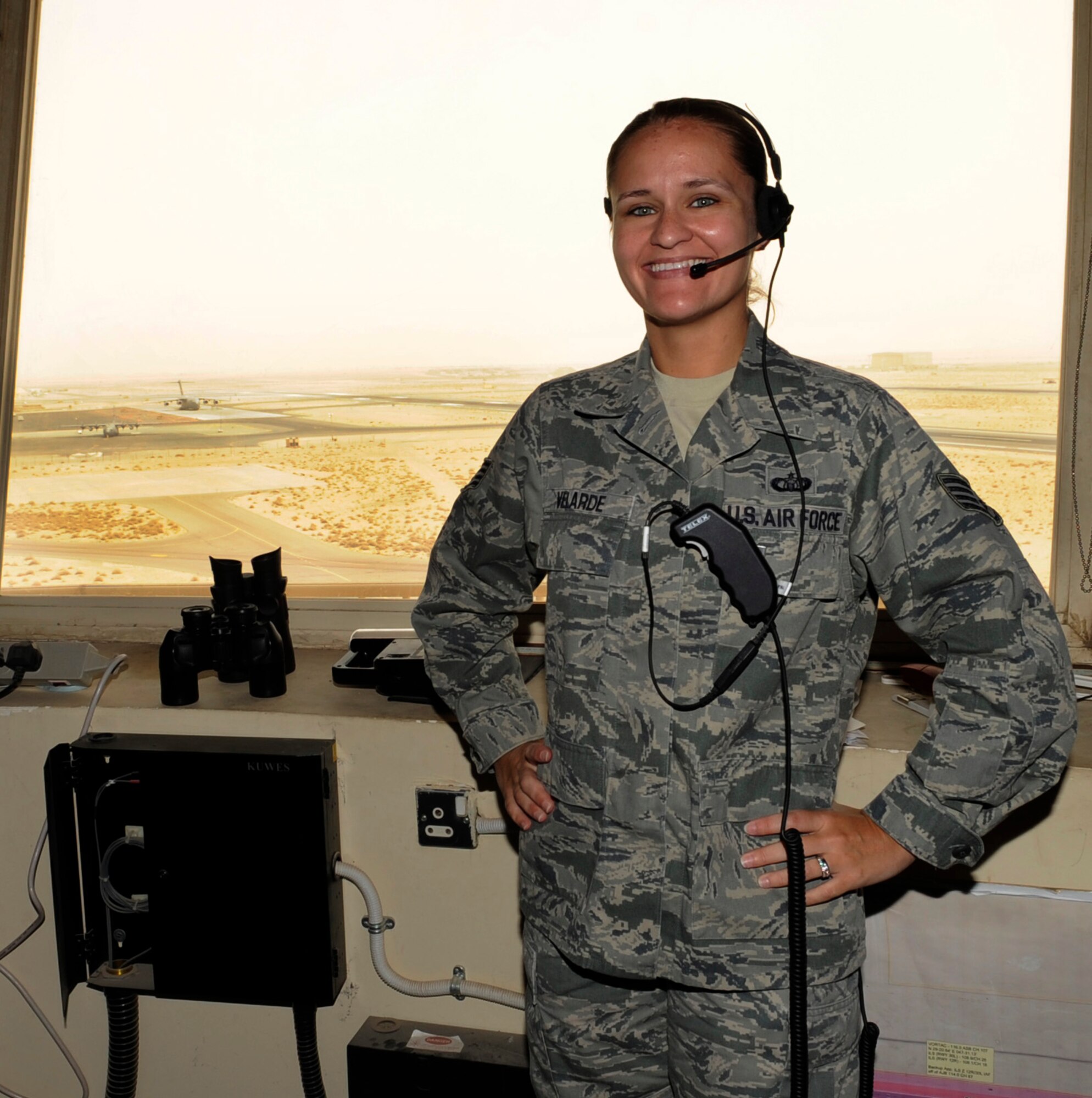 SOUTHWEST ASIA - Staff Sgt. Teri Velarde, 386th Operations Support Squadron air traffice control watch supervisor, is the 386th Air Expeditionary Wing's Rock Solid Warrior for June 15, 2012. Velarde is deployed from the 52nd Operations Support Squadron, Spangdahlem Air Base, Germany. (U.S. Air Force photo/Staff Sgt. Alexandra M. Boutte) 