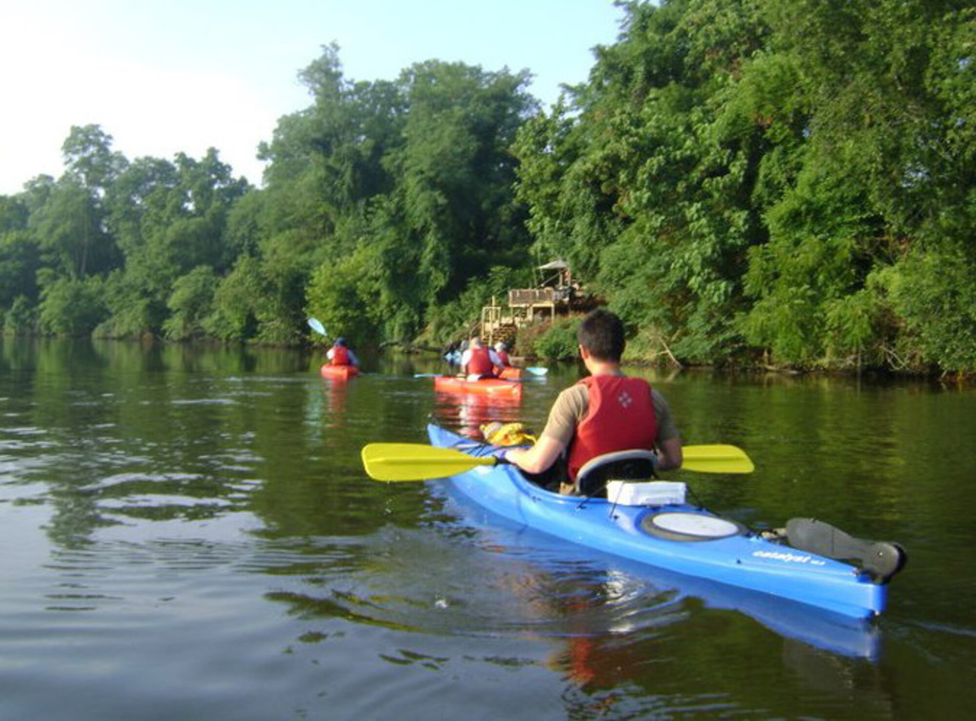 Kayakers paddle the St. Jones River June 9, 2011 in Kent County, Del. Kayaking is one of the more popular programs offered by the 436th Force Support Squadron’s Outdoor Recreation. Kayaking trips consist of a maximum of 12 people, and sign ups take place through Outdoor Recreation. (U.S. Air Force courtesy photo.)
