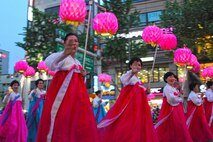 Koreans participate in the Lantern Parade, May 19, 2012, in downtown Seoul, Republic of Korea. The lanterns range from small and simple to large and detailed. (U.S. Air Force photo/Staff Sgt. Brice Gaston)