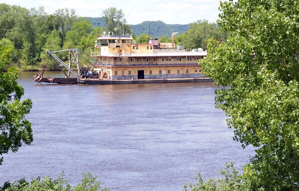 The U.S. Army Corps of Engineers Dredge William A. Thompson makes its way down the Upper Mississippi River for the last time June 12, 2012. After more than 80 years of service with the Corps of Engineers, the Thompson will retire in Prairie du Chien, Wis.