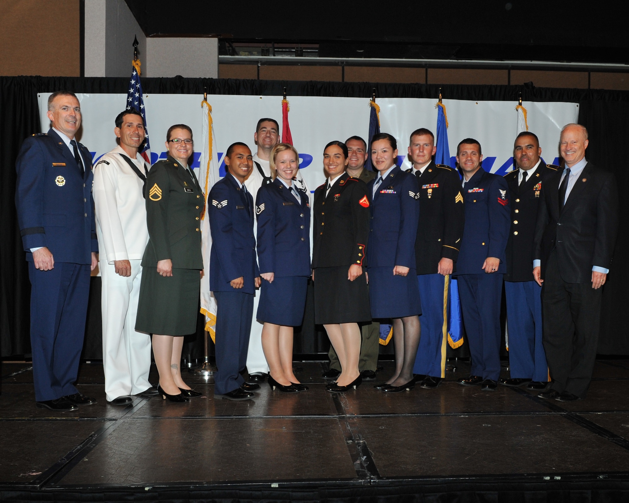 AURORA, Colo. -- Local military members receive awards for exceptional service at the Armed Forces Recognition Luncheon June 15, 2012. Each year the Aurora Chamber of Commerce schedules a luncheon to honor distinguished military members in the Denver Area. (U.S. Air Force photo by Airman 1st Class Phillip Houk)