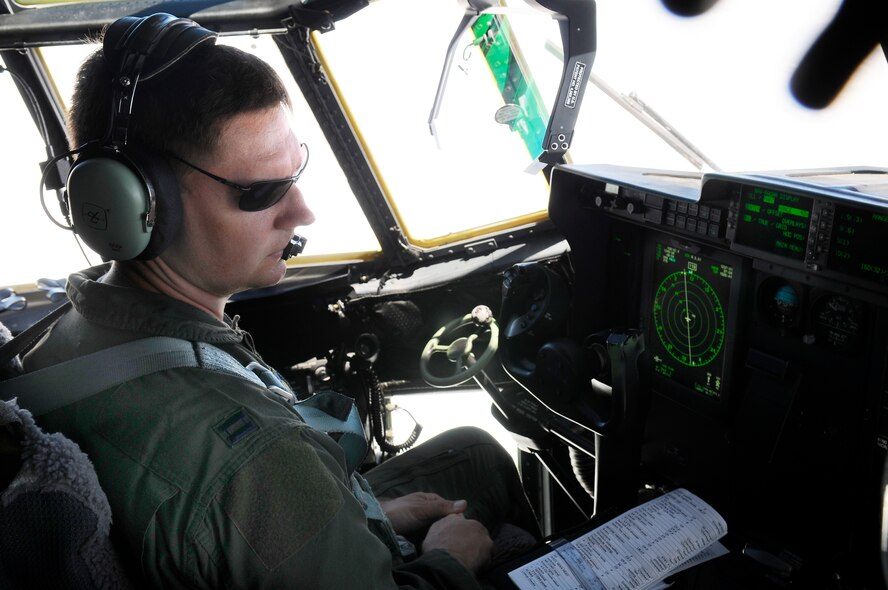 Capt. Dan Walton, 86th Airlift Wing executive officer, C-130J Super Hercules pilot and mission commander for the Normandy off-station training, flies a C-130J Super Hercules back to Ramstein Air Base, Germany June 7, from Normandy, France. The mission commander is in charge of creating timelines, procuring aircraft, personnel and ensuring the success of the overall mission. Walton was in charge of the three C-130Js, three Air Force Reserve Command C-130s, one Air National Guard C-130, a special operations cargo aircraft and a German Transall C-160 who dropped more than 120 parachutists onto the fields of Normandy.