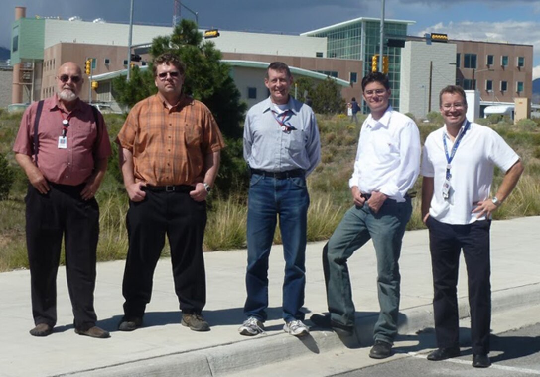 Pictured in Los Alamos are members of the   District’s on-site team: (left to right) William Wadsworth, Richard Kridler, Glenn McMaken, Jason Woodruff and Milo Gerber.  Not shown is Ragan Glandon. 
