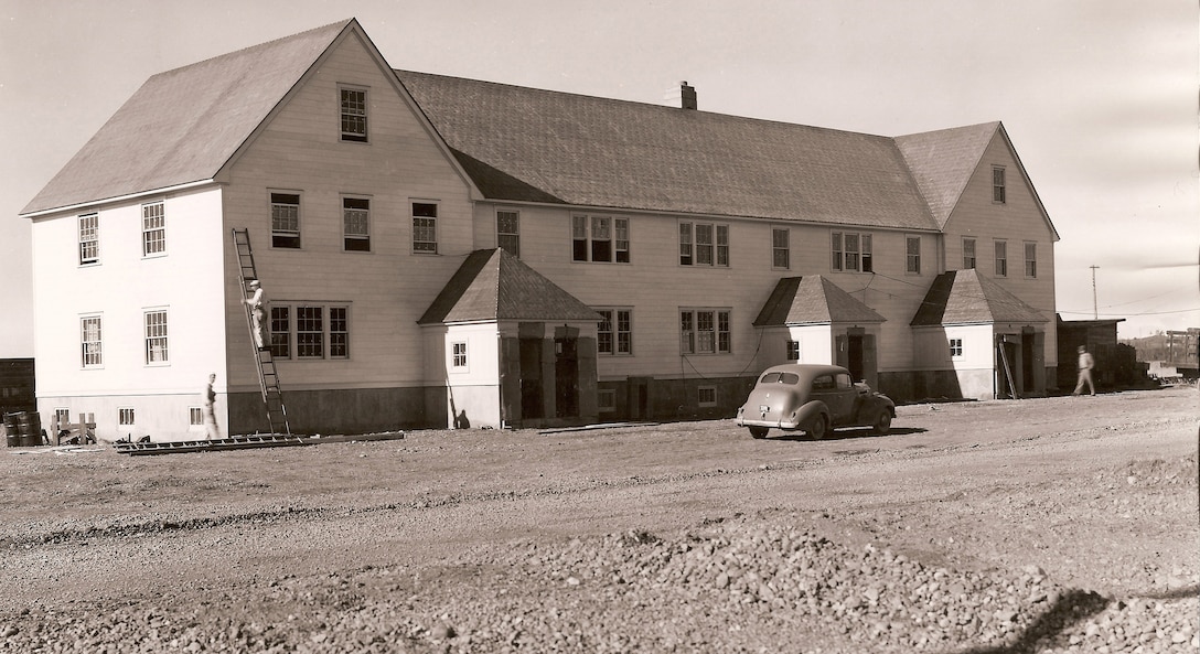 Officers quarters receive some exterior work at Elmendorf Field Sept. 8, 1941. Before the Alaska District formed in 1946, the Seattle District managed Army Corps of Engineers activities in Alaska. The War Department placed all Alaska military construction under the Corps starting in 1941. Construction on Elmendorf Field began June 8, 1940, as a major and permanent military air field near Anchorage. The first Air Corps personnel arrived Aug. 12, 1940. The War Department formally designated Elmendorf Field as Fort Richardson Nov. 12, 1940, but the air facilities on the post were named Elmendorf Field in honor of Capt. Hugh M. Elmendorf, killed in 1933 while flight testing an experimental fighter near Wright Field, Ohio. After World War II, the Army moved its operations to the new Fort Richardson, and the Air Force assumed control of the original Fort Richardson and renamed it Elmendorf Air Force Base. As a result of the 2005 Base Realignment and Closure, Fort Richardson and Elmendorf Air Force Base merged to become Joint Base Elmendorf-Richardson Oct. 1, 2010.