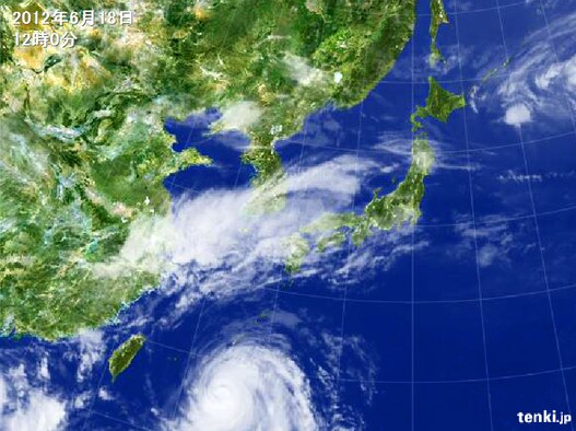 The eye of Typhoon Guchol came within 70 nautical miles southeast of the island, but veered off toward the mainland Japan at the last minute -- sending the base back to normal operations before sunrise June 19. (Courtesy image)
