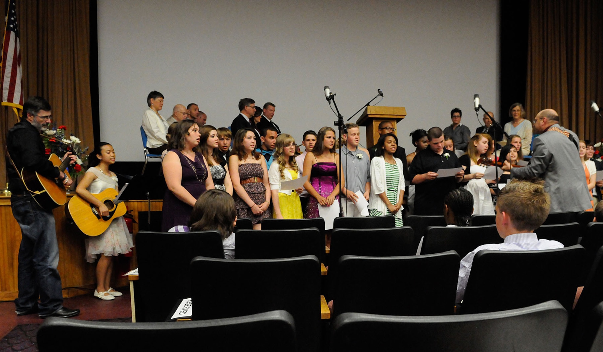 HANSCOM AIR FORCE BASE, Mass. – The Hanscom Middle School choir performs during the HMS graduation June 14. A total of 43 students graduated from eighth grade. (U.S. Air Force photo by Linda LaBonte Britt)