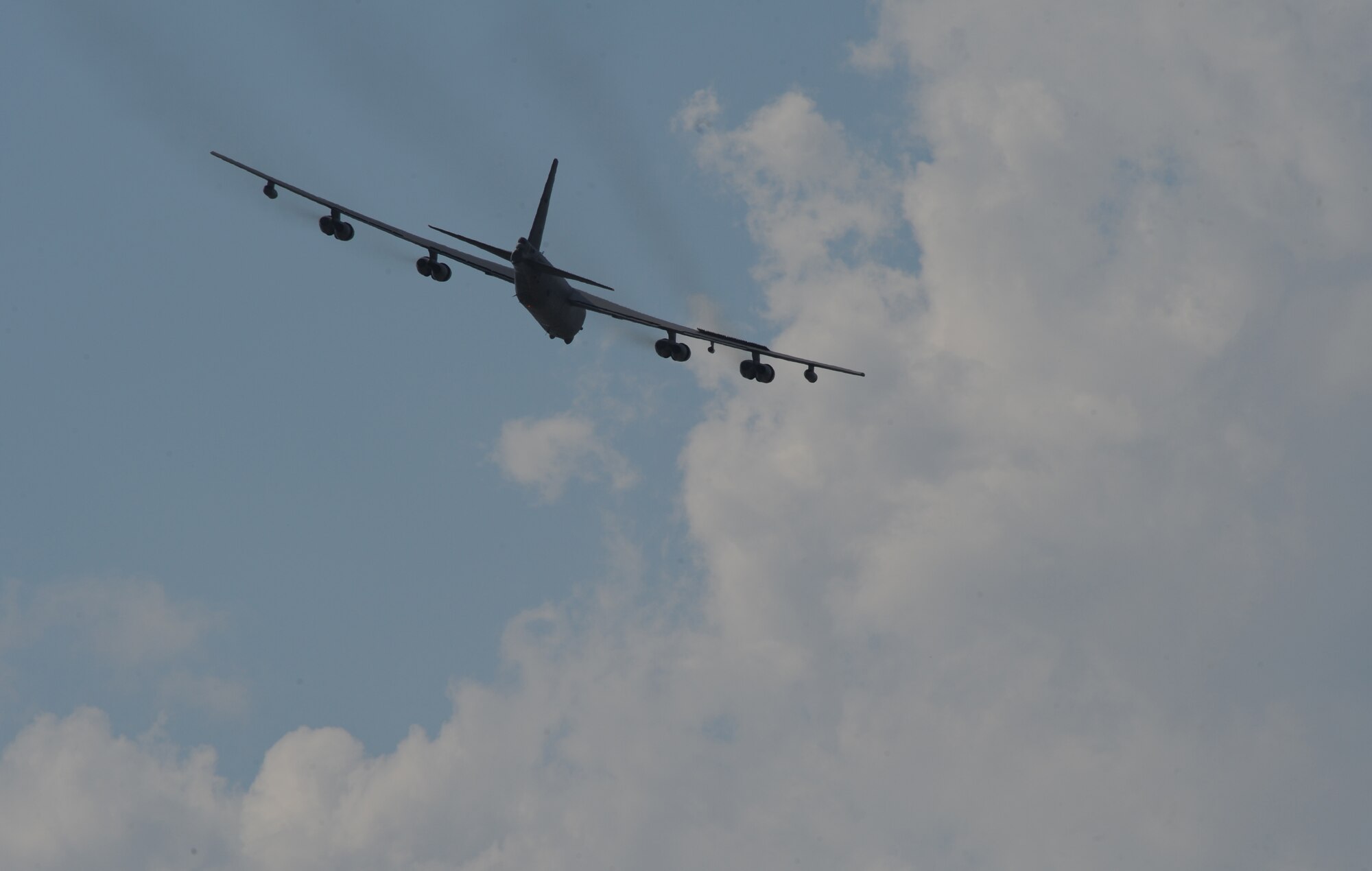 A B-52H Stratofortress maneuvers in the sky during an exercise at Barksdale Air Force Base, La., June 5. The B-52 first came off the assembly line 60 years ago in 1952, with the last model, the B-52H, being delivered to Minot Air Force Base, N.D., in 1962. (U.S. Air Force photo/Airman 1st Class Benjamin Gonsier)(RELEASED)
