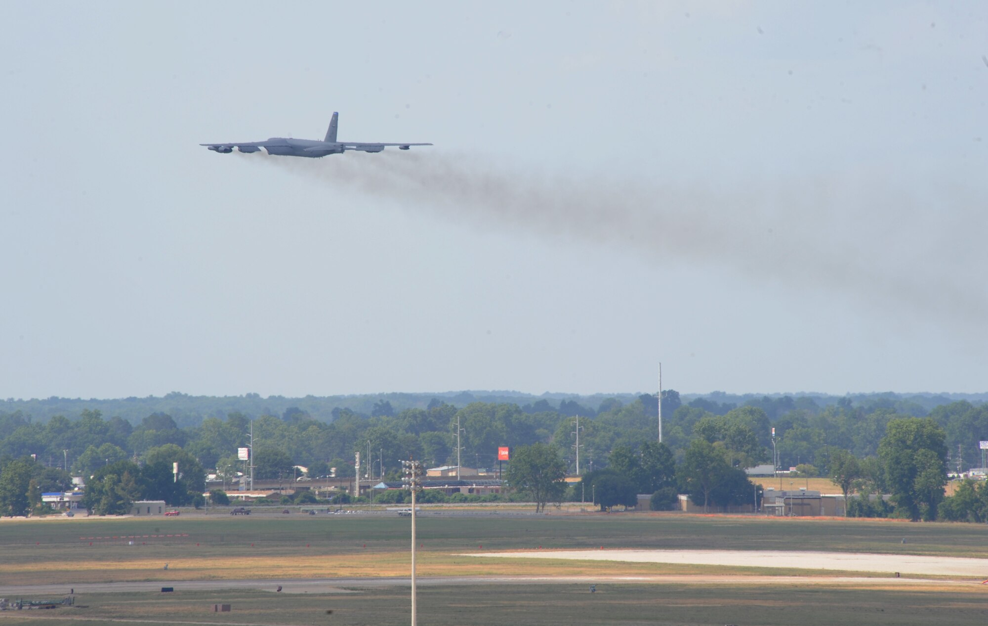 A B-52H Stratofortress takes off from Barksdale Air Force Base, La., June 5 during an exercise. The exercise evaluated the readiness of 2nd Bomb Wing aircrews, aircraft maintainers and support Airmen. Wing Airmen train often to ensure base units are ready to fight any challenge, anywhere at any time. (U.S. Air Force photo/Airman 1st Class Benjamin Gonsier)(RELEASED)