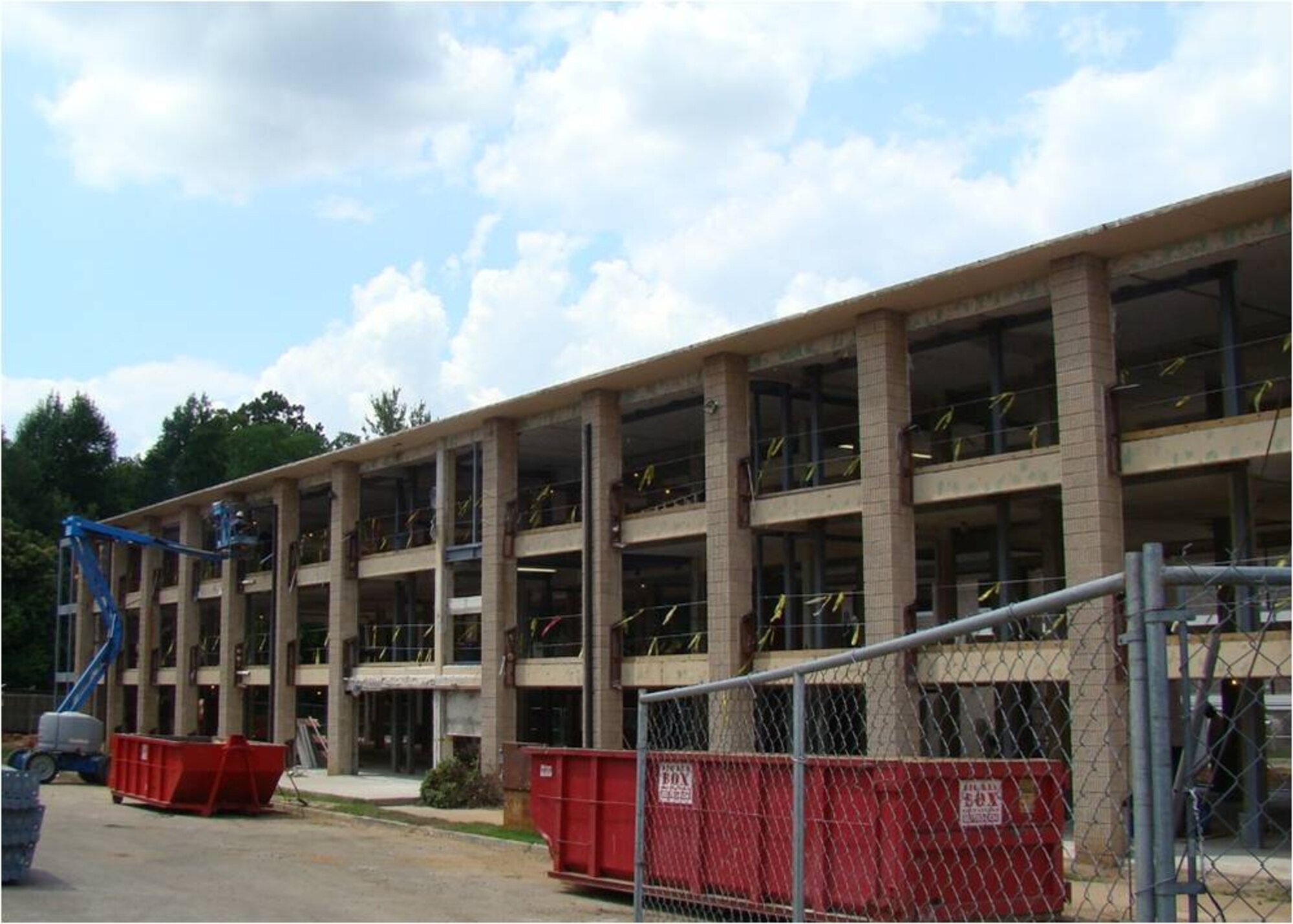 Dormitory building 903 is being renovated to fit the new dormitory model at Shaw Air Force Base, S.C. Almost $145 million in projects are underway this year on base, not including the housing construction. Much of it will improve life here. (U.S. Air Force courtesy photo/Released)