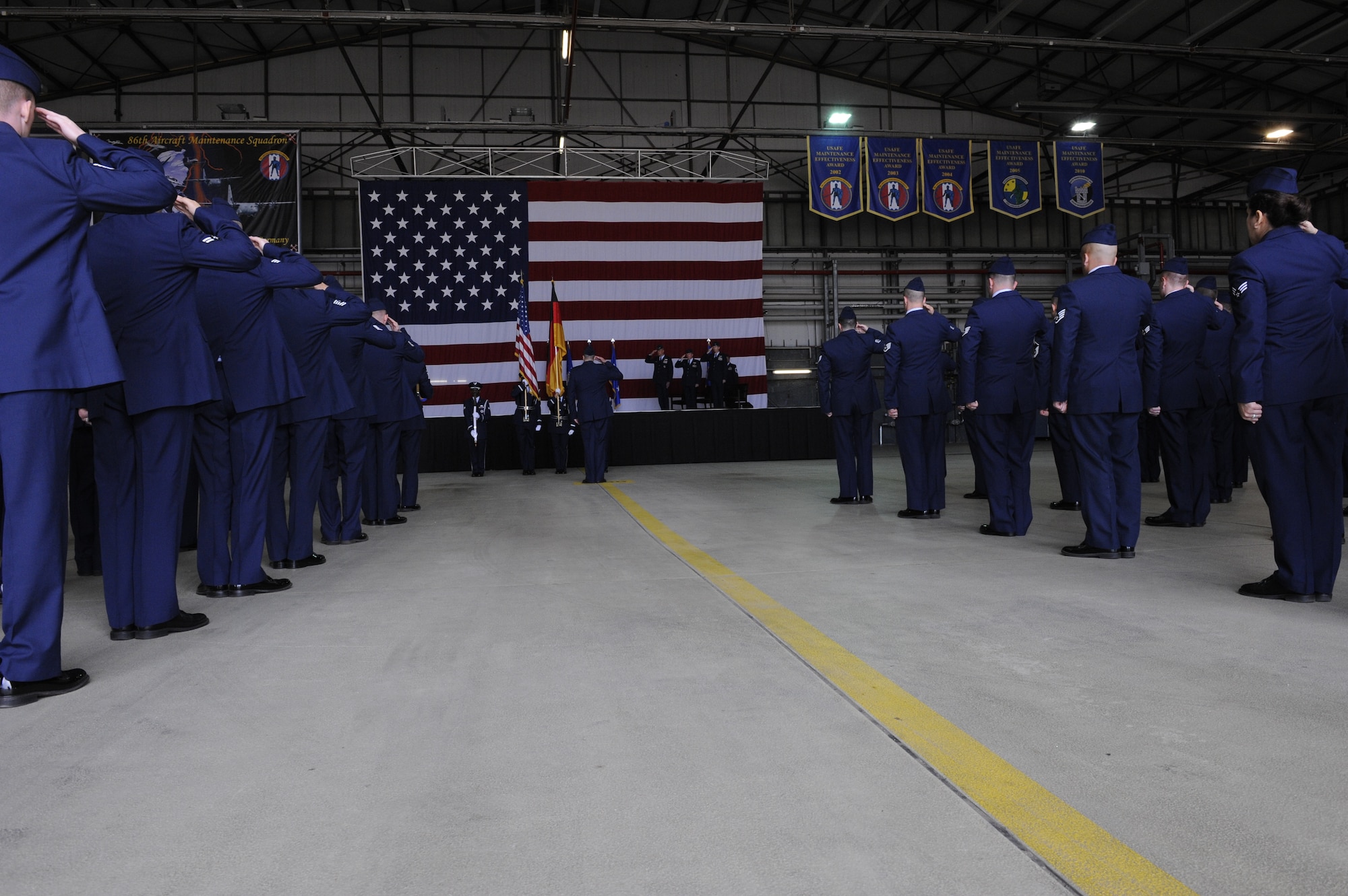 Lt. Gen. Craig Franklin, 3rd Air Force commander, delivers a speech during the 603rd Air and Space Operations Center change of command on Ramstein Air Base, Germany, June 19, 2012. Col. Jeffrey Marker assumed command of the 603rd AOC; the 603rd AOC is the only Air Force unit of its kind that supports two combatant commands, for Europe and Africa. (U.S. Air Force photo/Senior Airman Aaron-Forrest Wainwright)