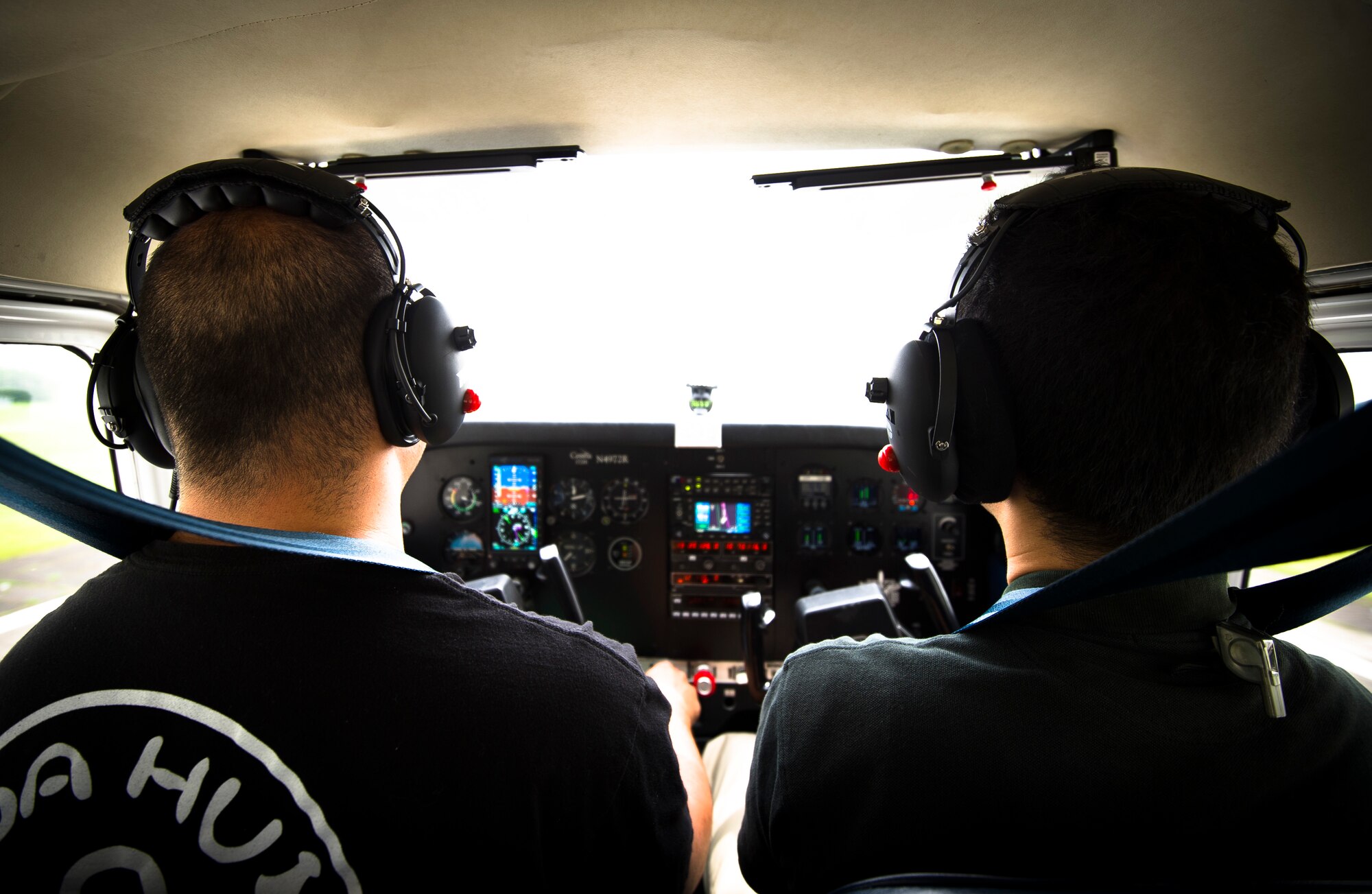 YOKOTA AIR BASE, Japan -- Staff Sgt. Galen Apo, student pilot from the 374th Maintenance Squadron, takes off in a Cessna 172 with his instructor at his side on Yokota Air Base, Japan, June 15, 2012. Apo has logged more than 30 hours of flight time and flew solo in April as a member of the Yokota Aero Club. (U.S. Air Force photo by Staff Sgt. Chad C. Strohmeyer)